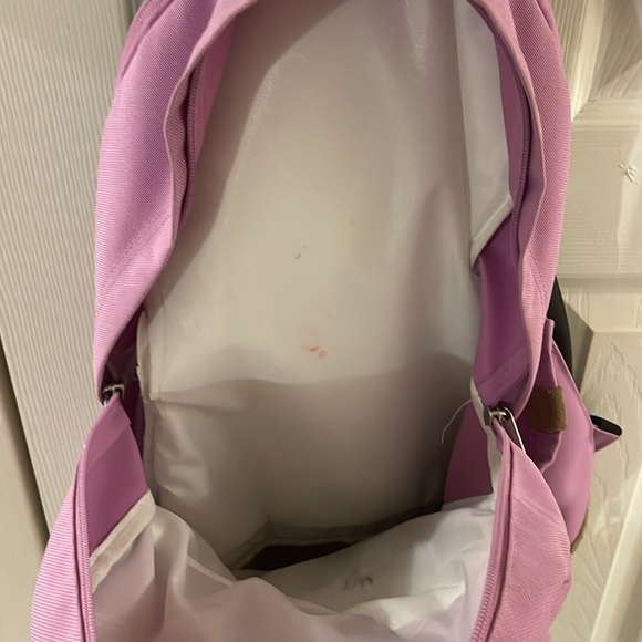 JanSport Backback With Hello Kitty Charm Included In Pink And Tan Suede - Picture 6 of 16